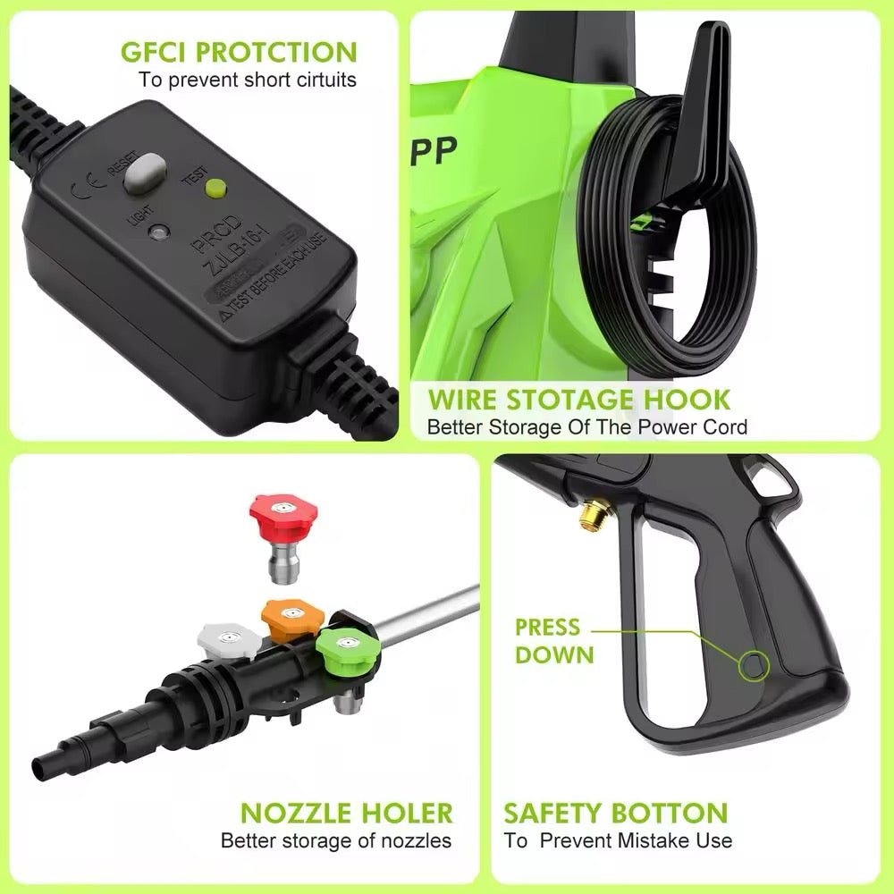 3000 PSI Electric Pressure Washer with Foam Cannon & 4 Quick Connect Nozzles