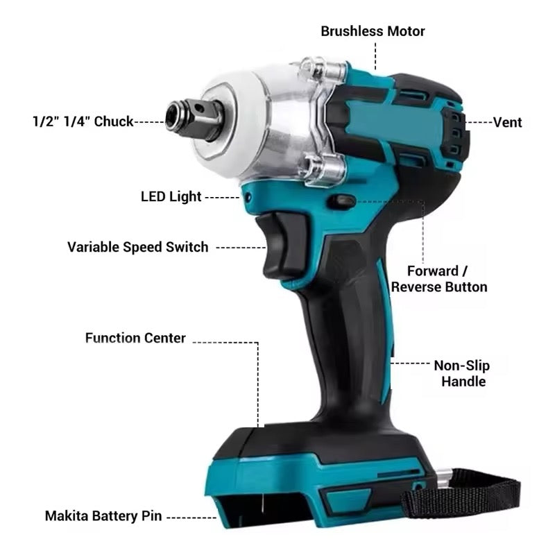 Brushless Cordless Impact Wrench – 3000N Compatible with Makita 18V Battery | Power Tool & Hand Drill